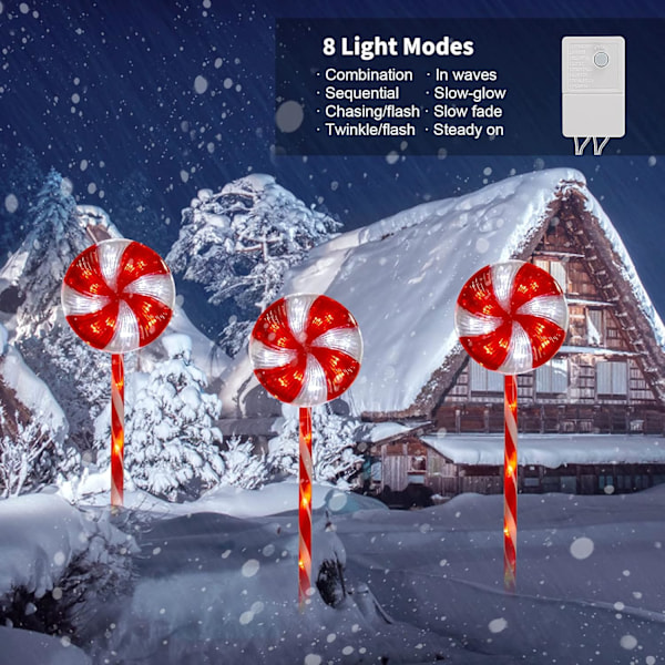 6 Pakk Lollipop Julebane Lys Utendørs - 29 Tommer 120 LED Lysende Sukkerstang Dekorasjoner med 8 Lysmoduser Vanntett Streng