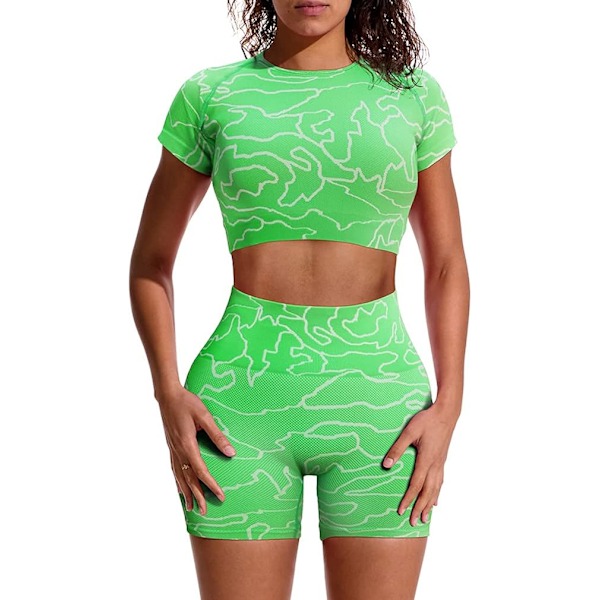 Kvinnors träningskläder 2-delat set Yoga stretch topp och hög midja sport shorts