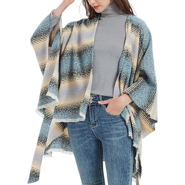 Snygg klockblock poncho cape dam oversized stickad sjal wrap med bälte
