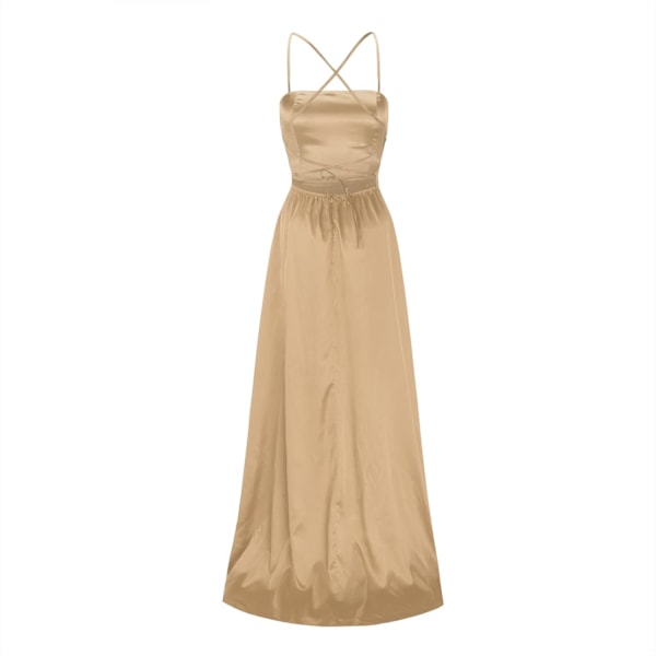 Rygløs Lang Prom Kjole Kvinders Elegant Satin Spaghetti Stropper Side Slidse Festkjole