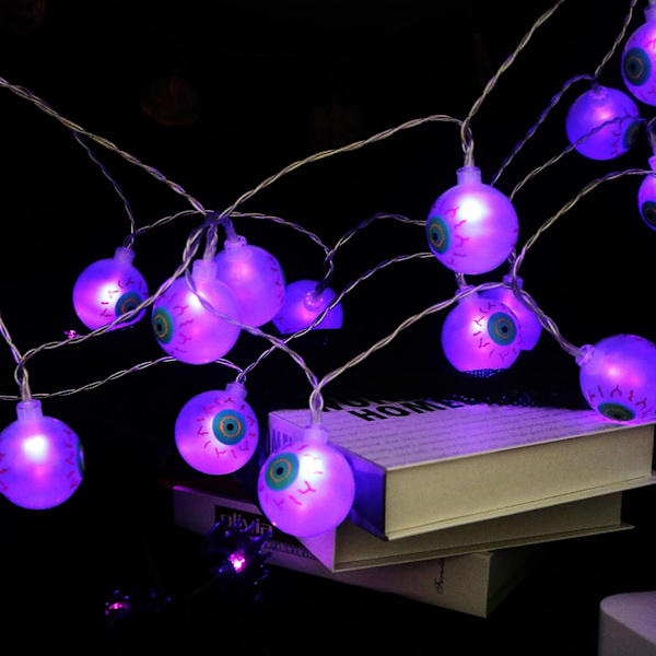 Halloween-lyslenke 10,8 fot 20 LED-lys batteridrevet Halloween-øyelys lilla lys grønt øye Halloween-lys med 8 moduser for innendørs