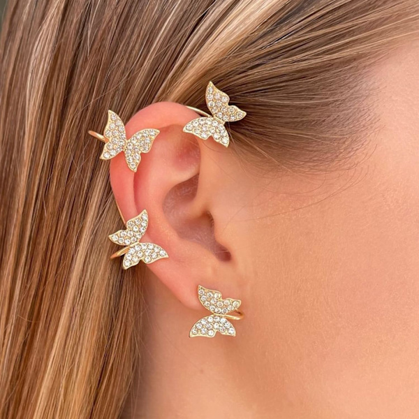 2PCS Butterfly Ørepynt Øreklips Klatrer Wrap Rundt Øredobber for Kvinner Jente