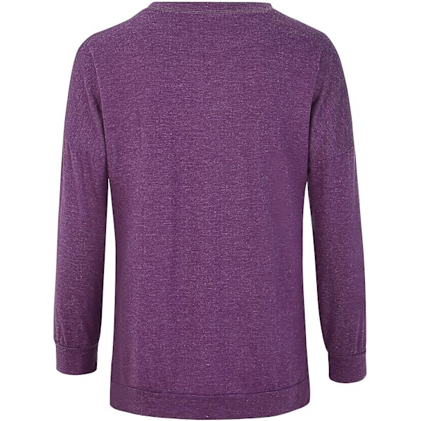 Dam tröjor höst pullover tröjor casual lös passform tunika topp bekväm söt sweatshirts långärmad crewneck t-shirts m8 purple Small