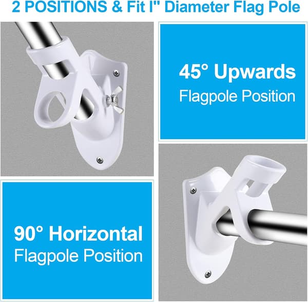 Flaggstångshållare, BONWIN 1\" Flaggstångsfäste med hårdvara för husväggmontering, 1\" innerdiameter, två positioner & aluminium