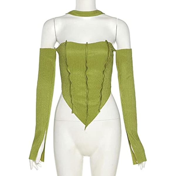 Kvinde Sexet Uregelmæssig Langærmet Ensfarvet Crop Tank Top Ruched Toppe Y2K Tøj til