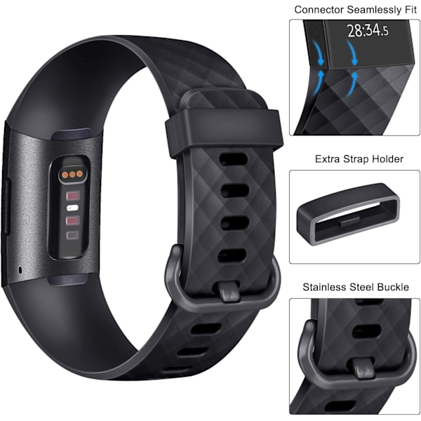 3-pak udskiftningsremme til Fitbit Charge 3/4 - Justerbare armbånd