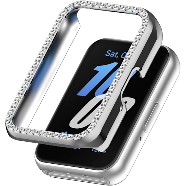 Bling Etui Kompatibelt med Galaxy Fit 3 SM-R390 Ur Diamant Glitter PC Bumper Beskyttelsescover Dame Krystal Skinnende Rhinestone Etuier Smartwatch