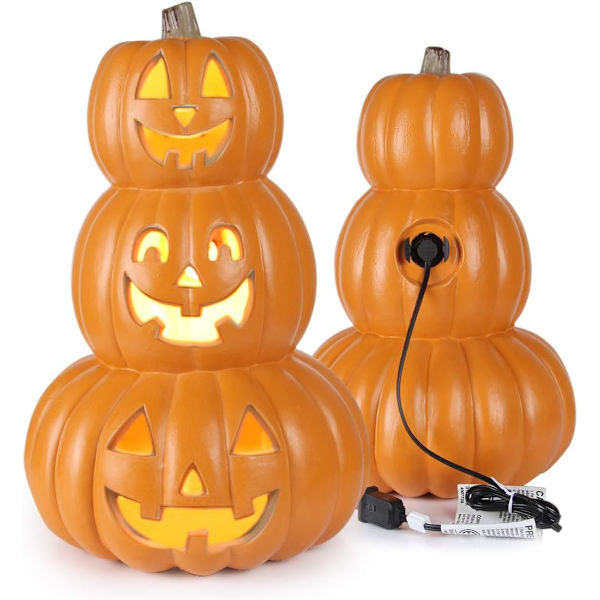 Halloween Gresskarlys Dekorasjoner, LED Lys Opp Forhåndsopplyst Jack-o-Lantern Figur med Innebygd Varmt Hvite Lys for Feriefest
