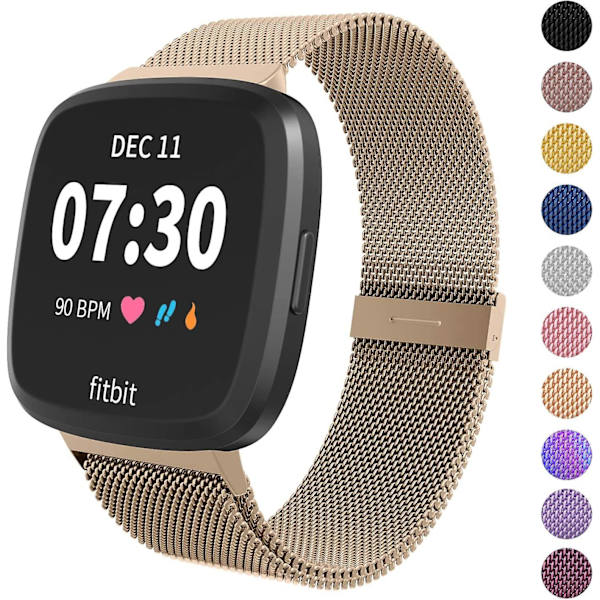 Metallisk justerbart ersättningsarmband magnetiska band kompatibla med Fitbit Versa/versa 2/versa Lite/se, flerfärgad Champagne Gold Large