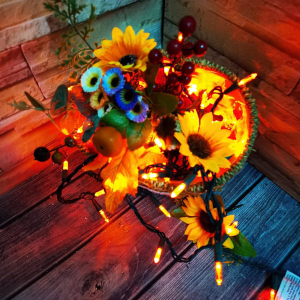 Juleoransje lyslenke T5 50 LED Halloween-lys, 120V UL, plugg inn T5 julelyssett 17ft grønn ledning koblingsbar for utendørs og innendørs