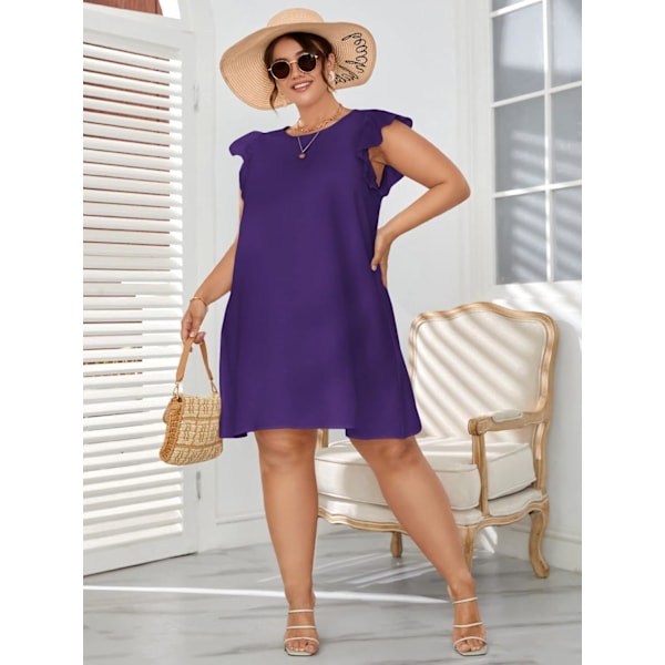 Plus Size Sommer Casual Kjole Ruffle Cap Sleeve Rund Hals Løs Midi Tunika