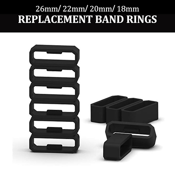 10 st klockarmband ring 18/20/22/26mm mjuk silikon ersättnings klockarmband spänne loop hållare hållare för Garmin Fenix 6x 6s Black C