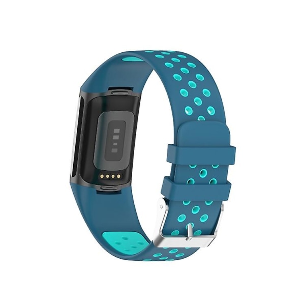 För Fitbit Charge 5 Dubbel Färg Metall Spänne Hål Silikon Klockarmband YSV Blue Green