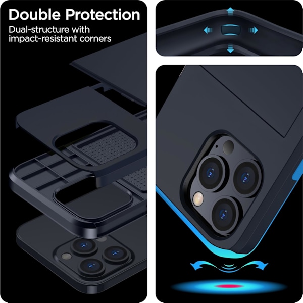 iPhone 16 Pro Wallet Case med skjult kortlomme - Trådløs opladningskompatibel iPhone 16 Pro Case med kortholder til mænd og kvinder (Sort) Sort