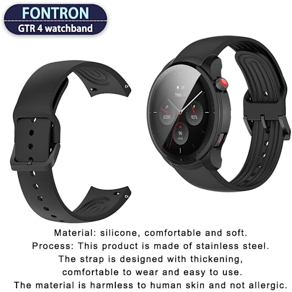 Amazfit GTR 4 etui - TPU-cover sort skal med sort silikonearmbånd (1+1Pack)