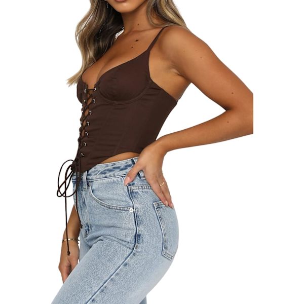 Kvinners Korsett Crop Top Sexy Y2k Push Up Slim Cami Bushier E-Girl Ensfarget