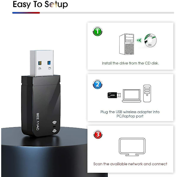 1300mbps Usb 3.0 Trådlös Wifi Adapter För Pc, Usb Wi-fi Dongle Ac Mini 802.11ac 2.4ghz/5ghz Inbyggd Antenn För Windows 10/7/8/8.1/