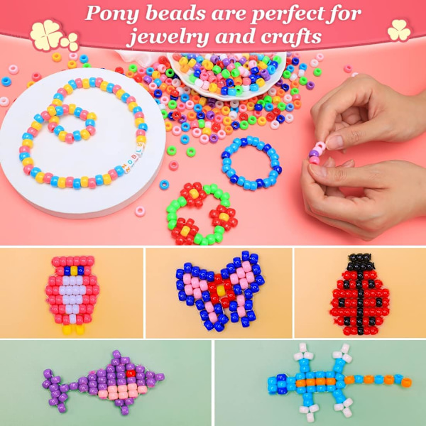1000+ stk. Ponyperler - Flerfarvede armbåndsperler til håndværk (klassisk)