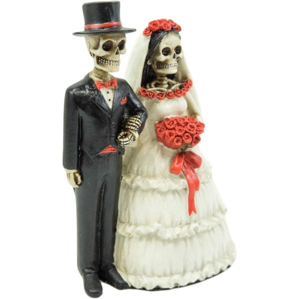 Ebros Kærlighed Dør Aldrig Bryllup Procession Brud Og Brudgom Skelet Par Figur 5,5\" Høj Dag For De Dødes DOD Blomster Rose Brude Løfte Ceremoni