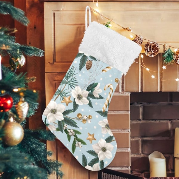 Julklapp, Personliga Julklappsstrumpor 2-pack Blå Jul Vit Botaniska Växter 45,7 cm Julstrumpor Hängande Ornament K