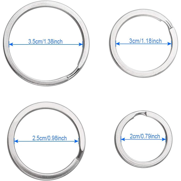 60-pack delade ringar - nyckelringar i rostfritt stål (20 mm, 25 mm, 30 mm,