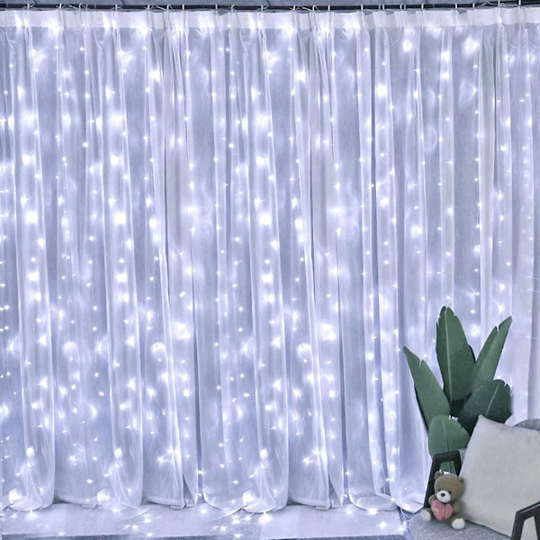 Gardinstängslampor, 300 LED 9,8ft x 9,8ft 8 Belysningslägen Fe-lampor USB