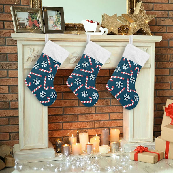 Julklapp, personliga julklappsstrumpor 2-pack Lollipop Snöflinga 45,7 cm Julstrumpor Hängande Ornament Kamin för träddekoration