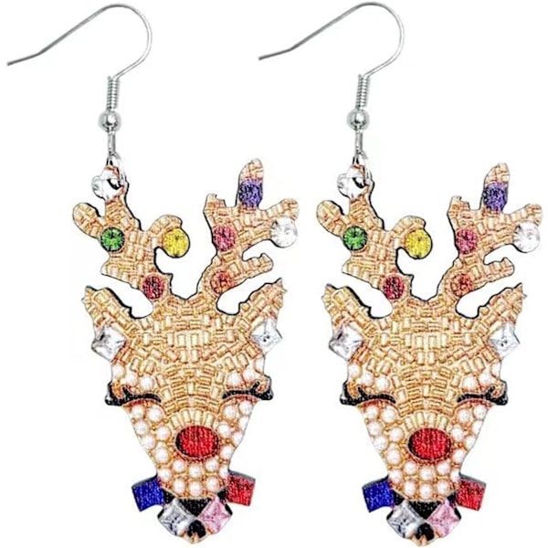 Glittrande Hollow Claus Älg Rosett Klocka Hängande Örhängen Färgglada Rhinestone