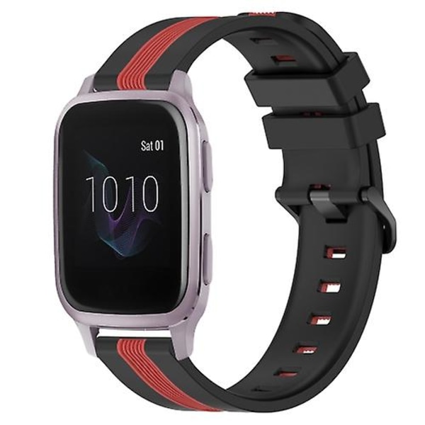 För Garmin Venu Sq 20mm Vertikal Tvåfärgad Silikonklockarmband HYZ Black-Red