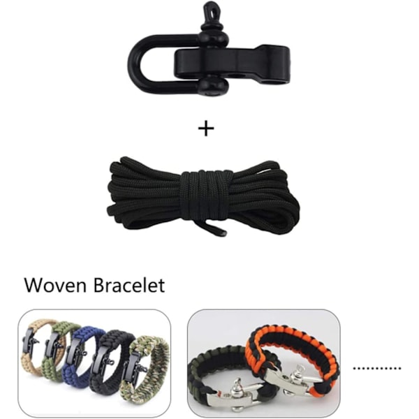 10 stk Paracord armbåndsspenner svart - Justerbar U-spenneklips