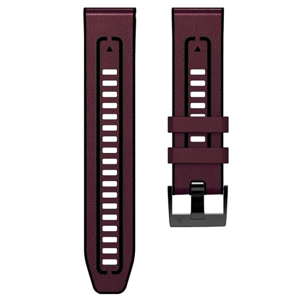For Garmin Fenix 7 Quick Release Silikone Læder Rem HTK Wine Red