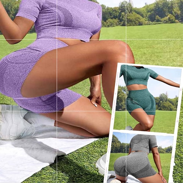 2-delat träningsset för kvinnor. Toppar Yoga Athletic Running Shorts. Elastisk hög