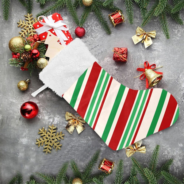 Julklapp, Personliga Julklappsstrumpor 2-pack Jul Röd Grön Randig 45,7 cm Julstrumpor Hängande Ornament Eldstad för Bygg