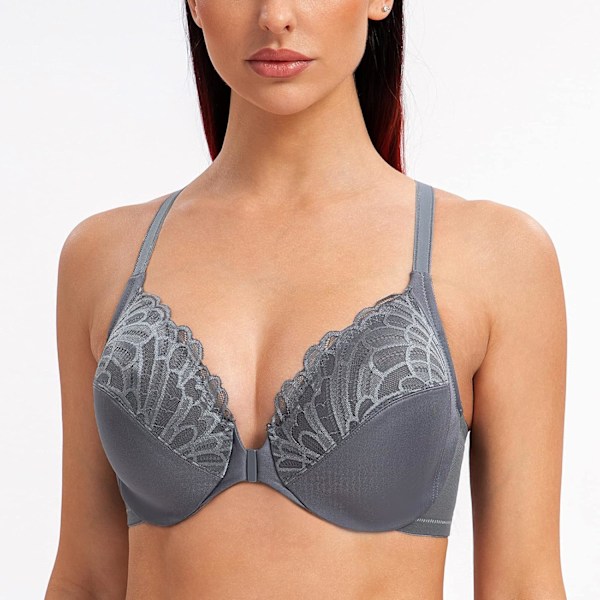 Kvinnors Racerback Front Closure Full Coverage Ovadderad Plus Size Underwire BH