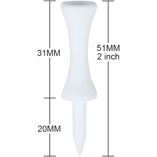 Vita golf tees i plast 51MM (2 tommer, 100 stk.)