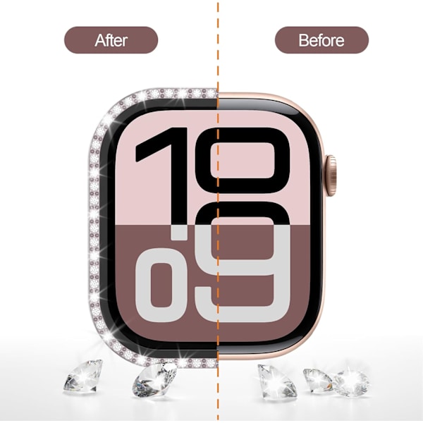 2 kpl Bling-kotelo karkaistulla lasilla Apple Watch Series 10 42mm näytönsuojalle, naisten glitter-timantti-strassi-puskuri kristallikansi iWatchille