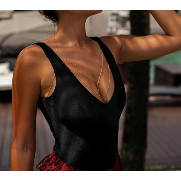 Lagdelt Body Chain Bralette, Gullfylt dobbeltlagskjede