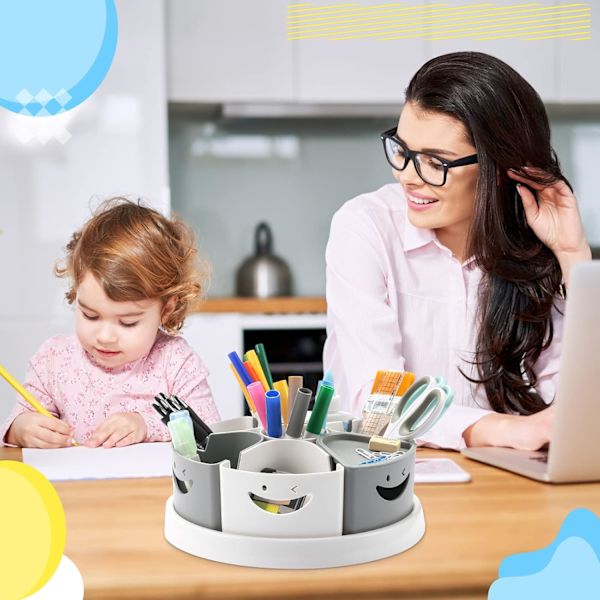 rt Supply Storge nd Orgnizer - 30° Spinning n Holder nd ncil/Mrker Orgnizer Cddy for Desk for Office, Clssroom - Kids Crft Gray