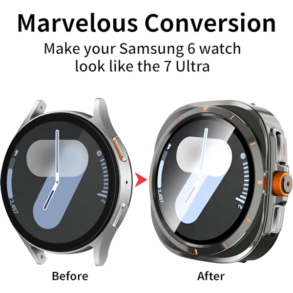 [2 st] Galaxy Watch 7 40mm Skal med Härdat Glas Skärmskydd Full Edge All Around Anti-Repor Ram Skydd, Förvandlar Från Galaxy Watch 7 till