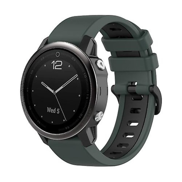 Til Garmin Fenix 5s 22mm Silikone Sports Tofarvet Rem Olive Green-Black