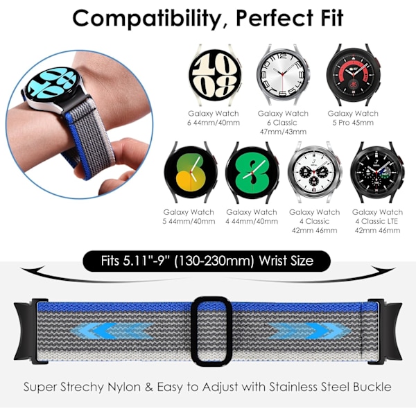 for   Galaxy Watch 7 6 5 4 FE Band Galaxy Watch 6 Classic 47mm Band 5 Pro 4 Classic Band 45mm 43mm 44mm 40mm 46mm 42mm for Men Women, No Gap