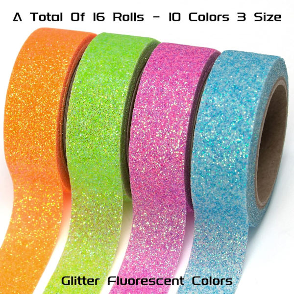 Glitter Washi Tape Set, 30 rullar 3 storlekar färgad maskeringstejp för
