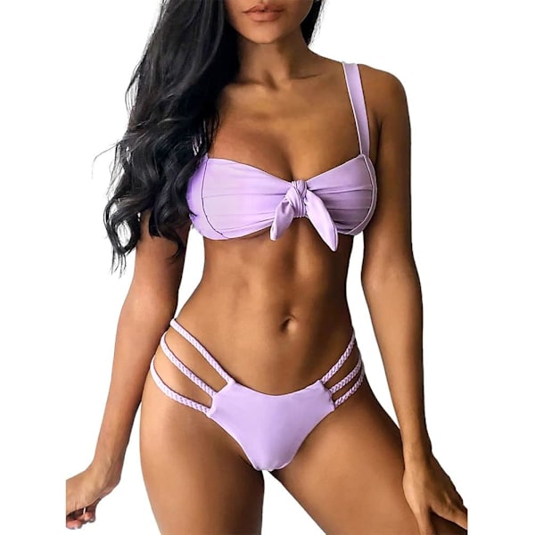 Kvinners bred stropp knyte knute flettet floral bikini sett todelt badedrakt