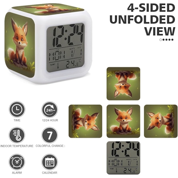 Väckarklocka, söt Lile Fox Print Digital Väckarklocka, Resor, Liten Väckarklocka för Sängbord, Väckarklocka Baery Powered Vit Vit