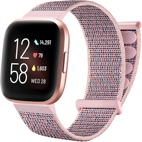 Rem for Fitbit Versa/Versa 2: Justerbar pustende nylonreimer (sandrosa)