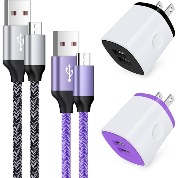 Android-ladekloss, mikro-ladekabel 6 fot, dobbel port