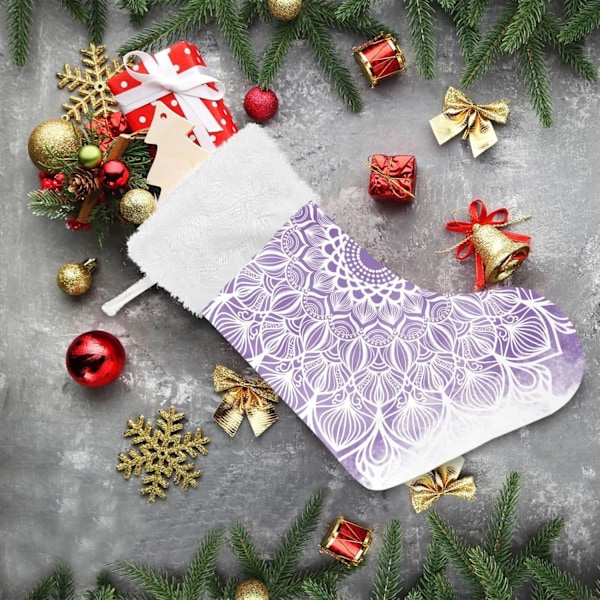 Julklapp, Personliga Julklappsstrumpor 2-pack Lila Mandala Bohemisk Blomma 45,7 cm Julstrumpor Hängande Ornament Eldstad för Träd