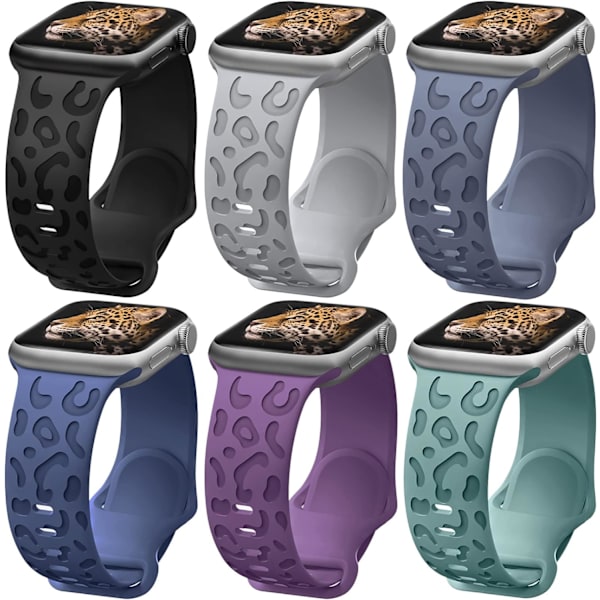 6-pack leopardgraverat band som är kompatibelt med Apple Watch