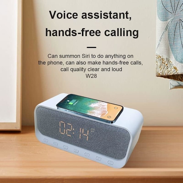 Väckarklocka Radio, Sängbords LED Väckarklocka med USB-laddare & Trådlös QI-laddning, 5.2 Bluetooth-högtalare, FM-radio för djupsövande Vit Vit