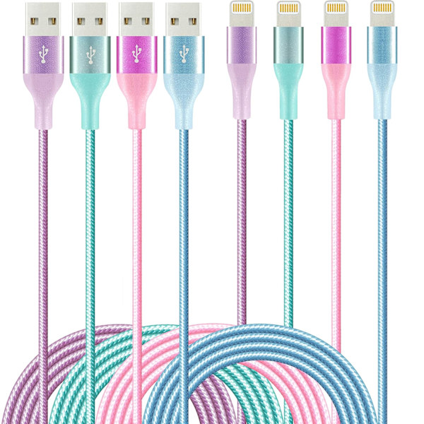 [Apple Mfi-certifierad] 4Colorful Lightning-kabel 4-pack 6 fot